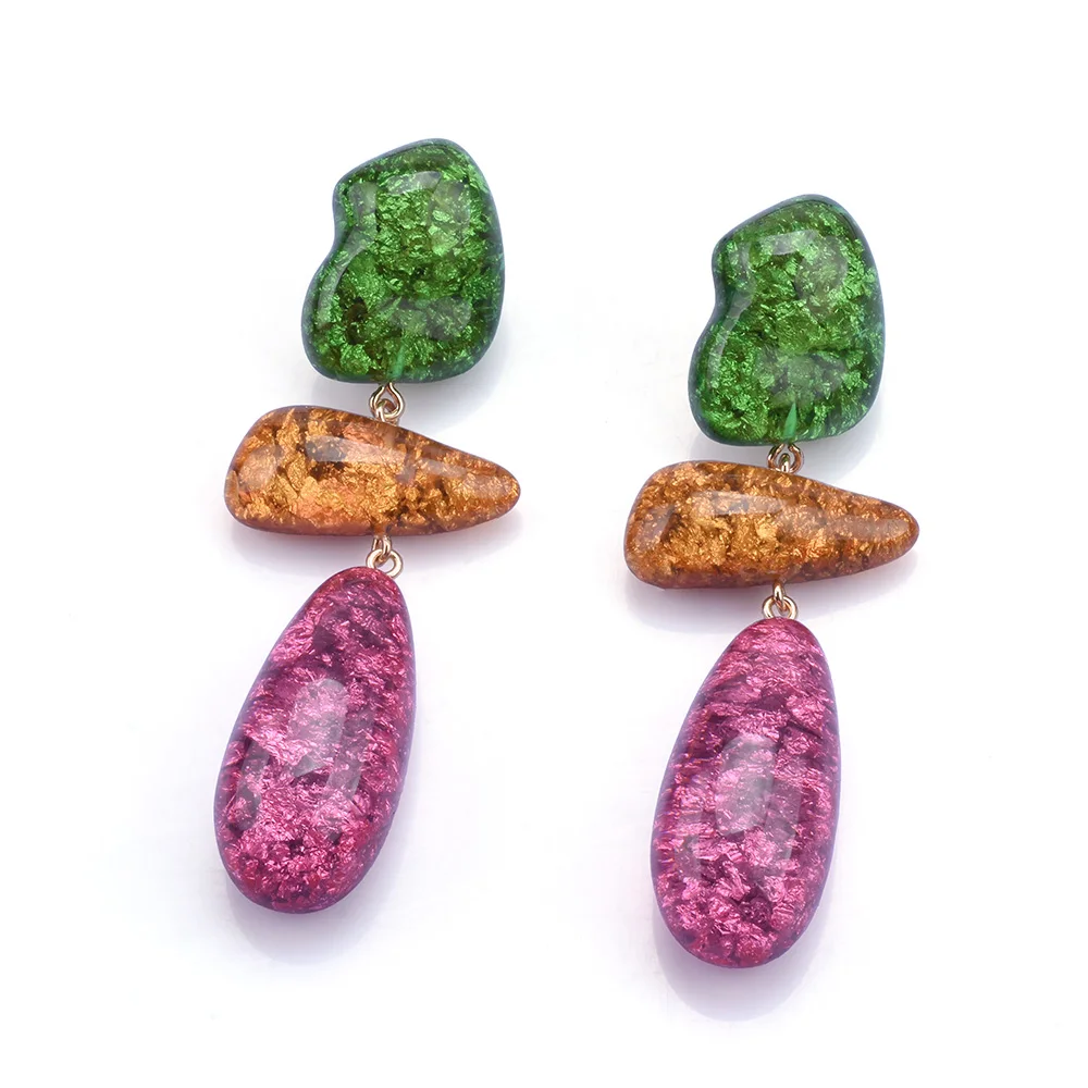 2026 جديد ملون الأخضر روز الراتنج الثلاثي طويل استرخى أقراط النساء الهندي بوهو العرقية بيان كبير قطرة الماء القرط مجوهرات