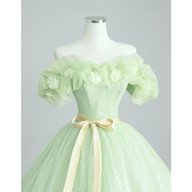 Vestido de noche de princesa de escape verde claro, Simple, fuera del hombro, nuevo vestido de baile con apliques, tul de lujo, Vestidos de ceremonia de hadas