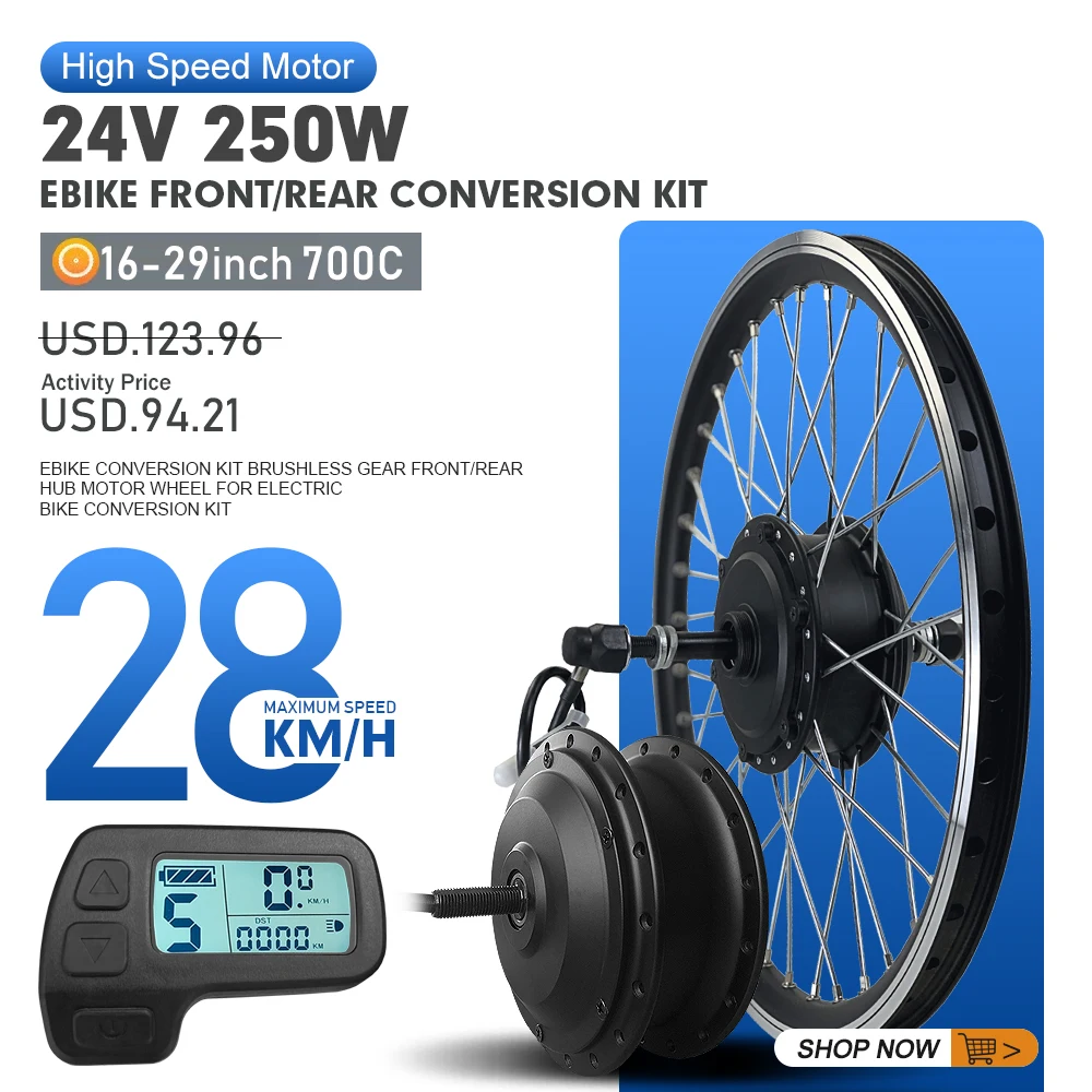 24 electric bicycle kit Premium Offroad Bike Kit, 26" Rear road riding Waterproof Cheap 250W 700C 20