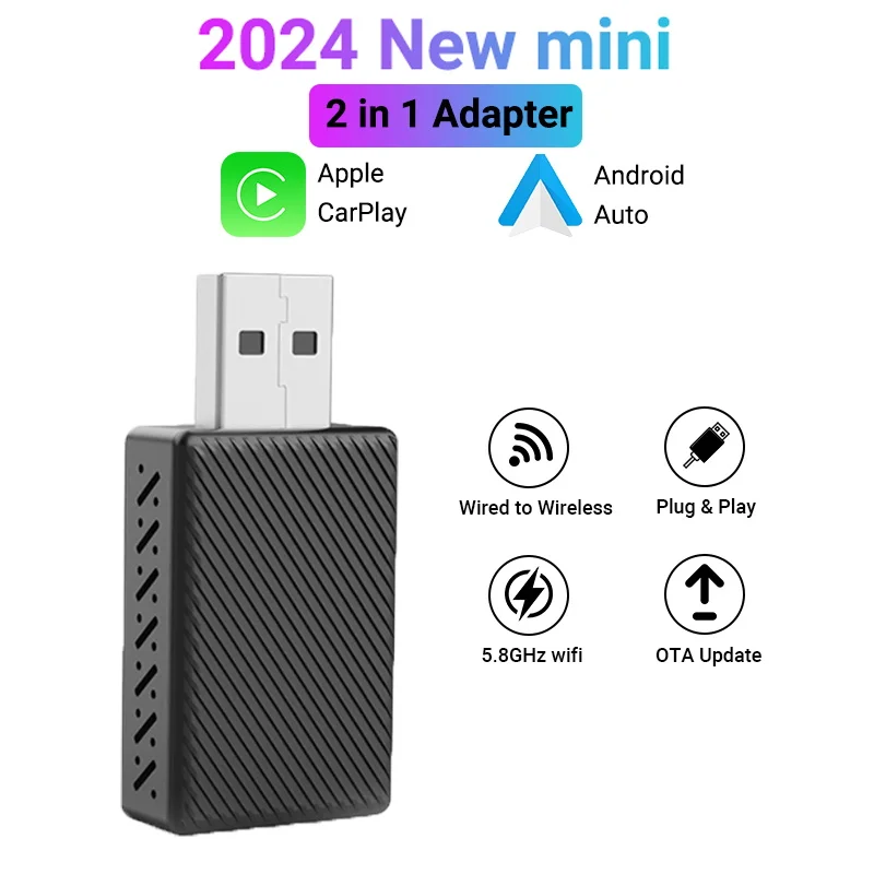 2024 New Mini Box Wired to Wireless Carplay&ANdroid Auto AI Box 2In1 Mini Box USB Dongle Wifi Plug&Play Auto Connect ﻿Smart Box