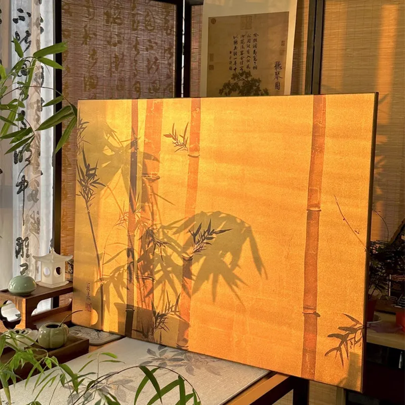 New Chinese Style Antique Gold Foil Painting, Silent Wind Japanese Style Art for Living Room, Sofa Background Wall Decor