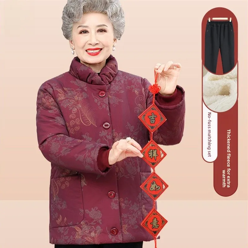

Теплая хлопковая куртка для женщин, зимняя верхняя одежда, модные свободные длинные брюки из шелкового материала, утепленные, для женщин старше 60 лет