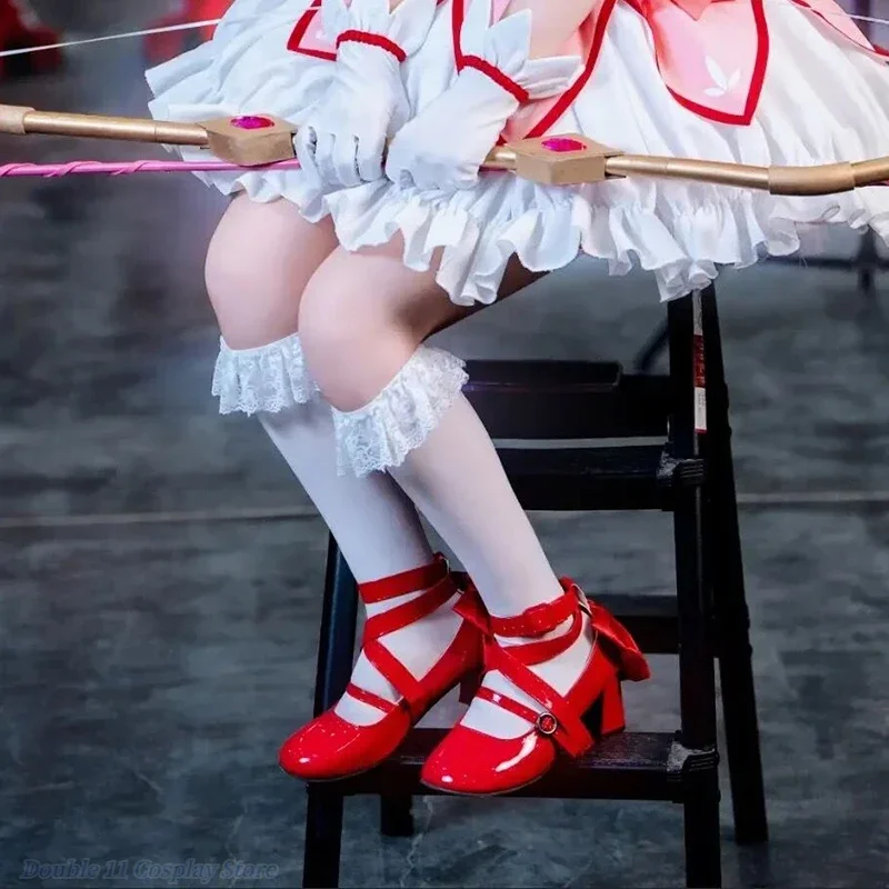Anime Puella Magi Madoka Magica Kaname Madoka Scarpe Cosplay Donna Lolita Fiocco rosso Tacchi alti Stivali in pelle Costume di Halloween Prop