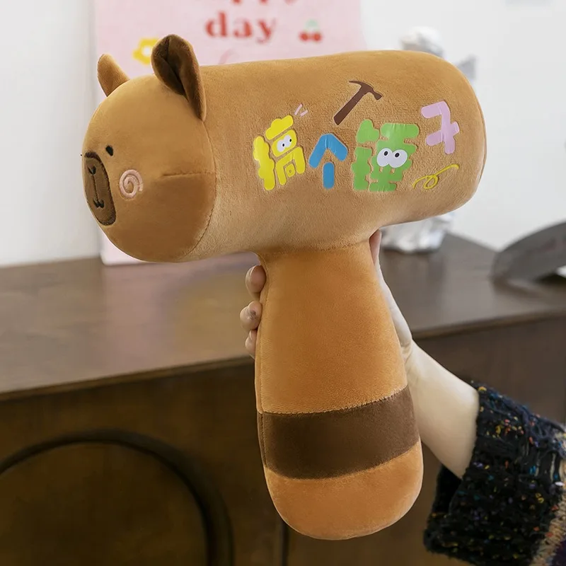 Funny Capybara Hammer Plush Toy for Kids Birthday Gift Stuffed Animal Pig Doll for Girls Holiday Present Soft Cuddly Pillow