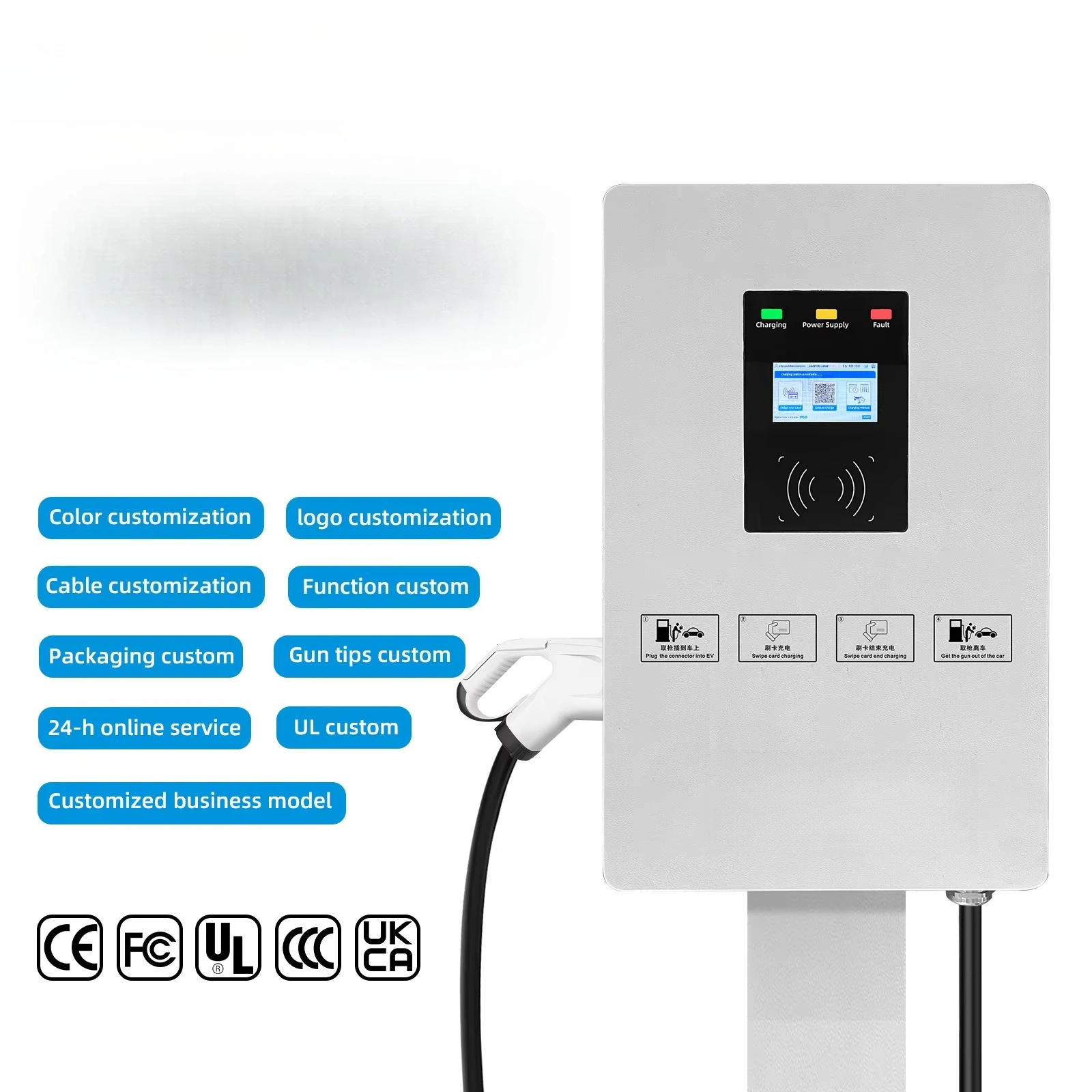 New Condition 30 KW Smart DC RFID CCS2 Level 3 Home EV Fast Charger Wall-Mounted Charging Station with OCPP1.6 Fastening System