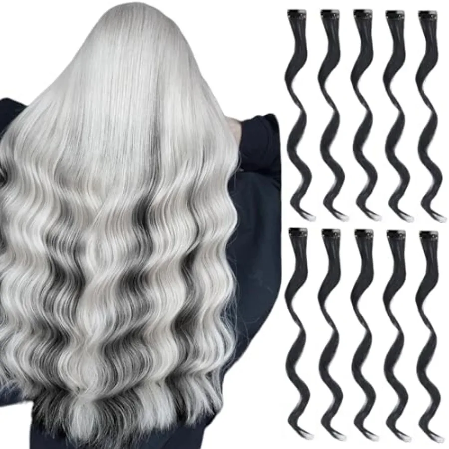

Colored Hair Extensions Clip in for Girls Women, 16inch Curly Wavy, 10pieces Black