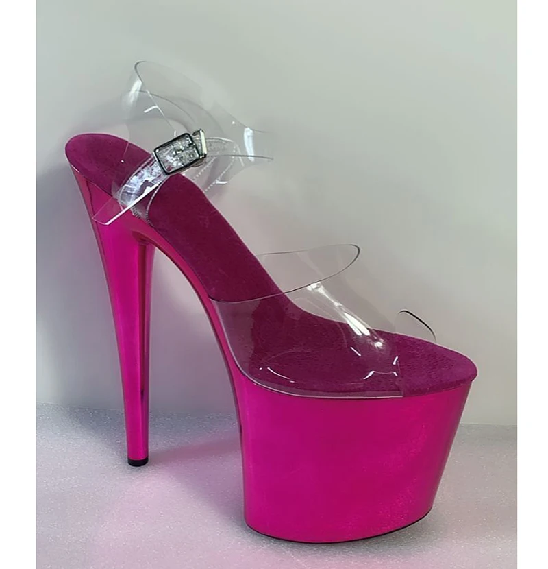 Sandal Pesta Hak Tinggi Platform Transparan Atas PVC 8 Inci/20Cm Sepatu Dansa Tiang