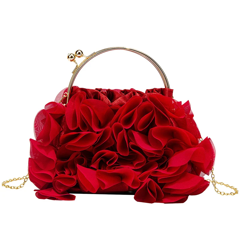 Imagem -02 - Bolsa Floral Plissada Flor de Seda para Mulheres Bolsa de Noite para Nupcial Festa de Casamento Cadeia Longa Carteira Vermelha Feminina Xa4zd