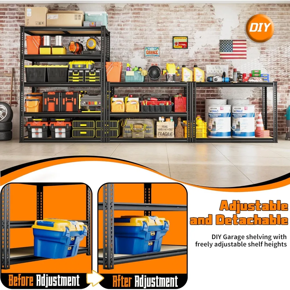 Rak Penyimpanan 2050LBS Heavy Duty 5 Tingkat untuk Garasi, Rak Penyimpanan Logam yang Dapat Disesuaikan, Rak Utilitas untuk Gudang