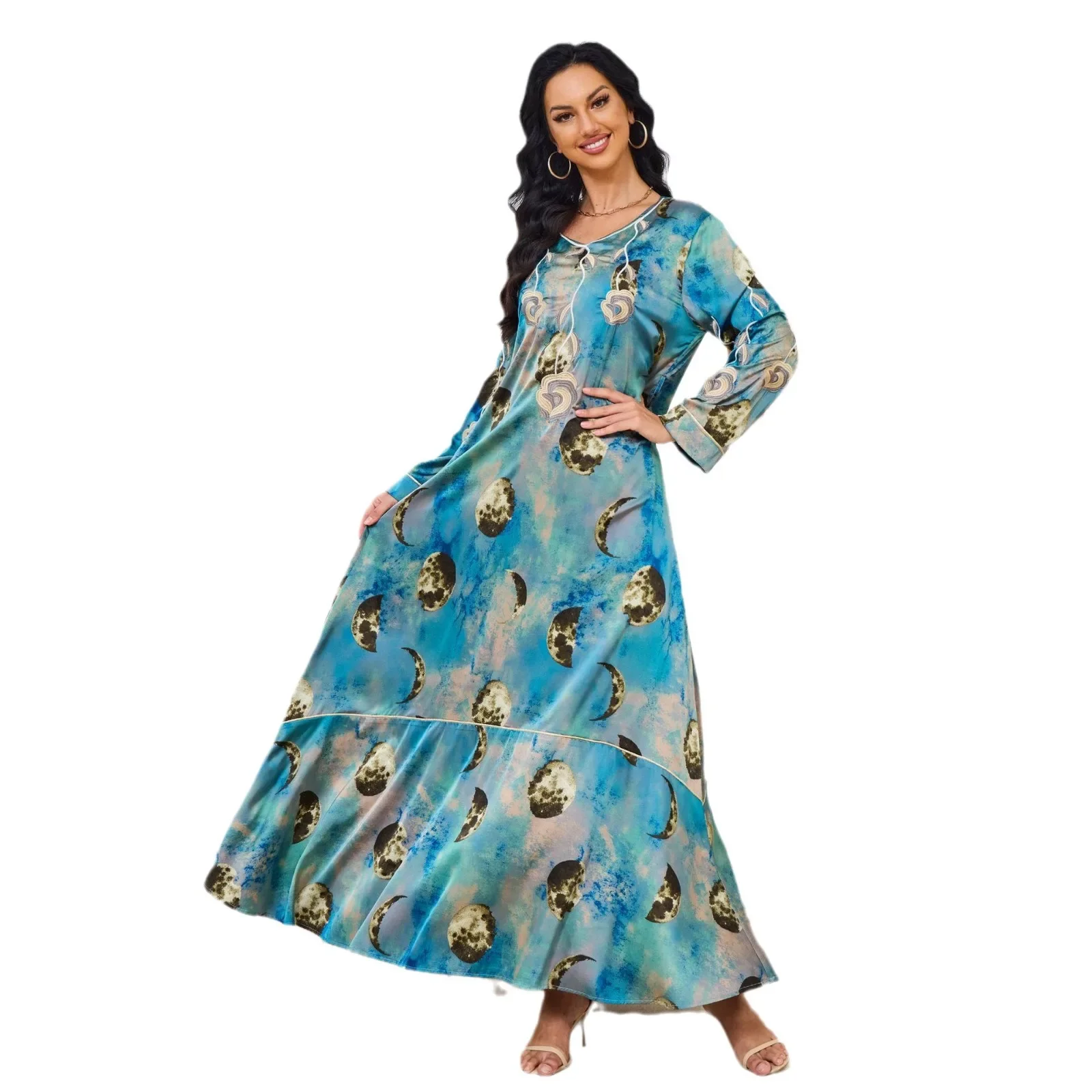 Women Printed Dubai Abaya Long Dresses Arabic Elegance Muslim Dress Islam Clothing African Dresses for Women Moroccan Kaftan