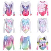 Gran oferta, alta calidad, muchos diseños, tamaño completo, niños, niñas, niños, mangas largas, gimnasia rítmica artística, disfraces de leotardos
