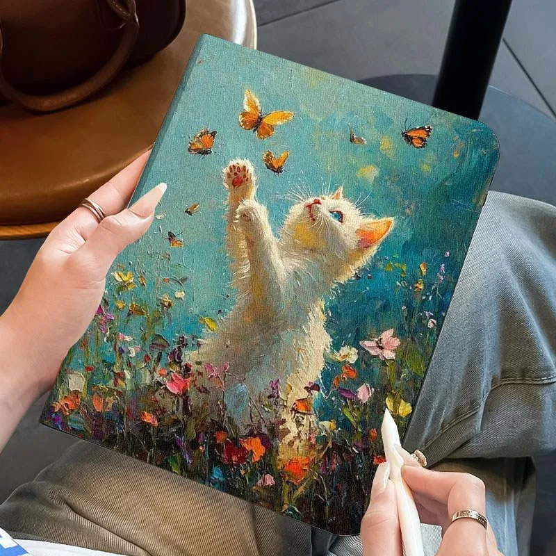 

Butterflies Flowers Kitten Art For iPad Pro Air Mini 1 2 3 4 5 6 7 7th 8th 9th 10th 11th 10.2 9.7 10.5 10.9 11 12.9 Tablet Case