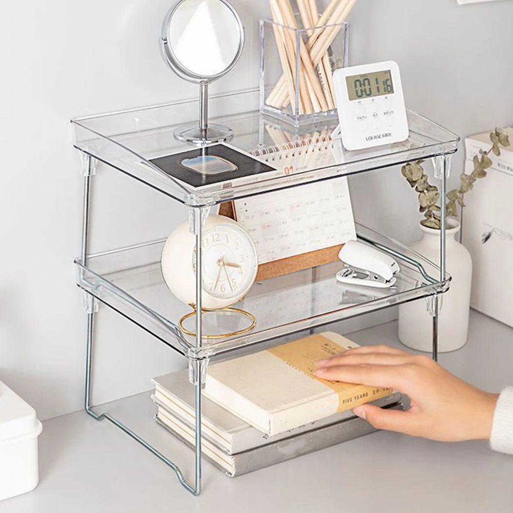 Transparent Desktop Organizer Kitchen Shelf Stackable Organizer Pack Cupboard Shelf Organizer for Kitchen Storage Bathroom