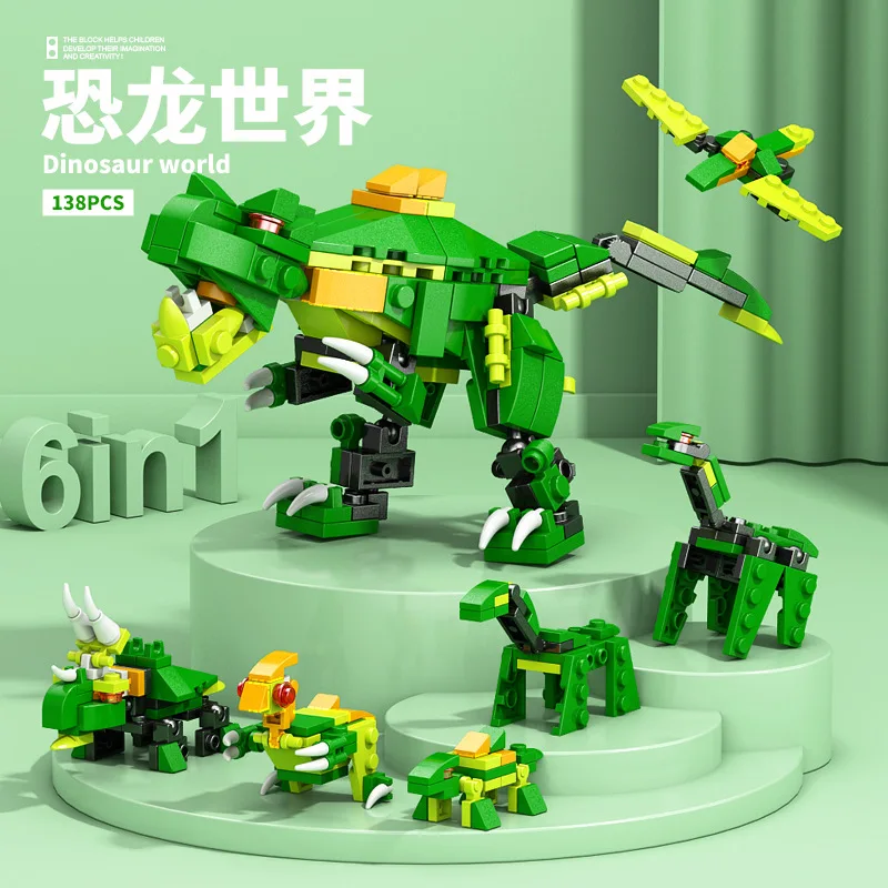 6 IN 1 City Engineering Car Police Truck Robot Helicopter Tank Dinosaur Building Block Set Fire Fighting Brick Set Boy Gift 2025