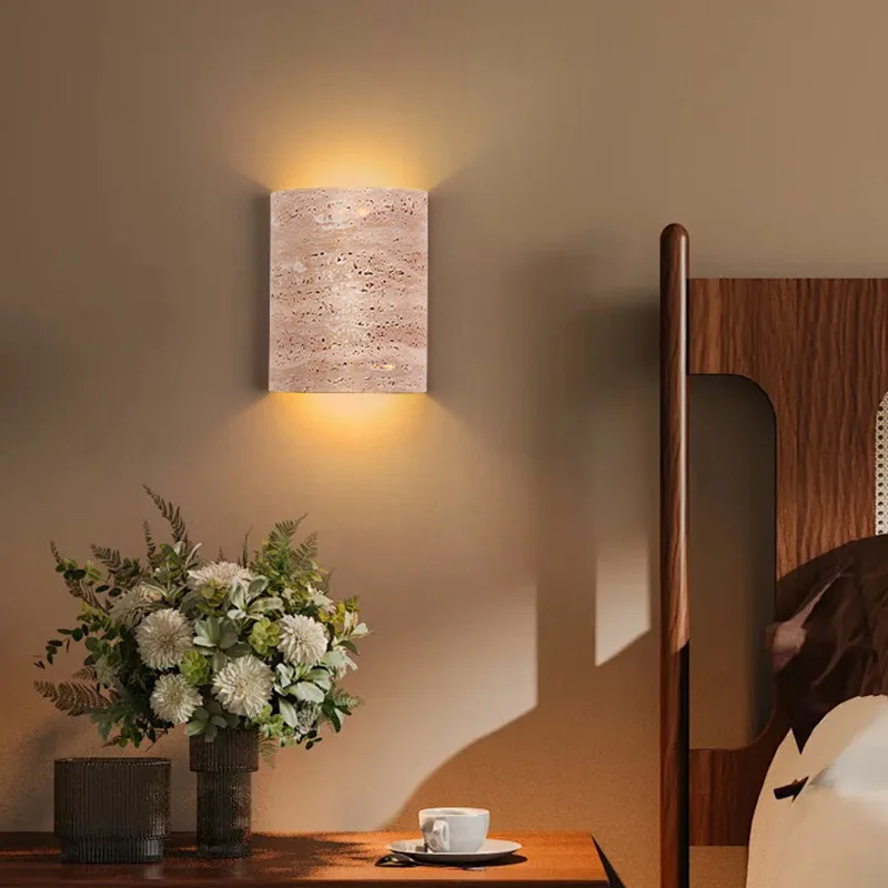 Wabi Sabi Gele Travertijn Wandlamp Natuurlijke Steen Waterdichte LED voor Slaapkamer Binnenplaats Buiten Huisdecoratie Wandlamp