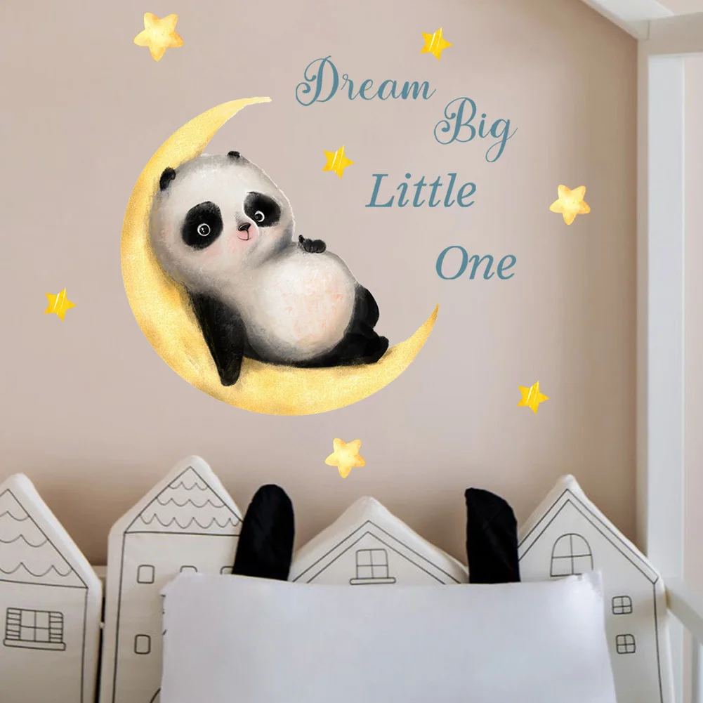 Luminous Cartoon Panda Moon Wall Sticker Kids Room Decor Glow In The Dark Decals Bedroom Home Decoration Self-adhesive Wallpaper