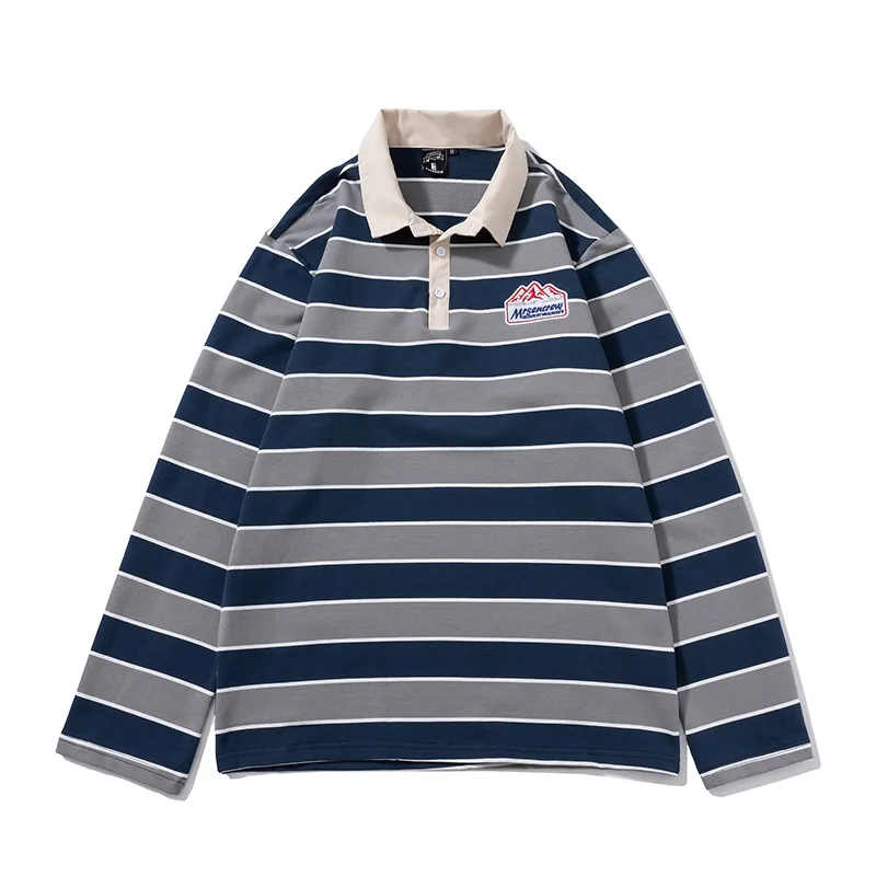 

Loose Fit Men's Collared Vintage Striped Short Sleeved T-Shirt for Men