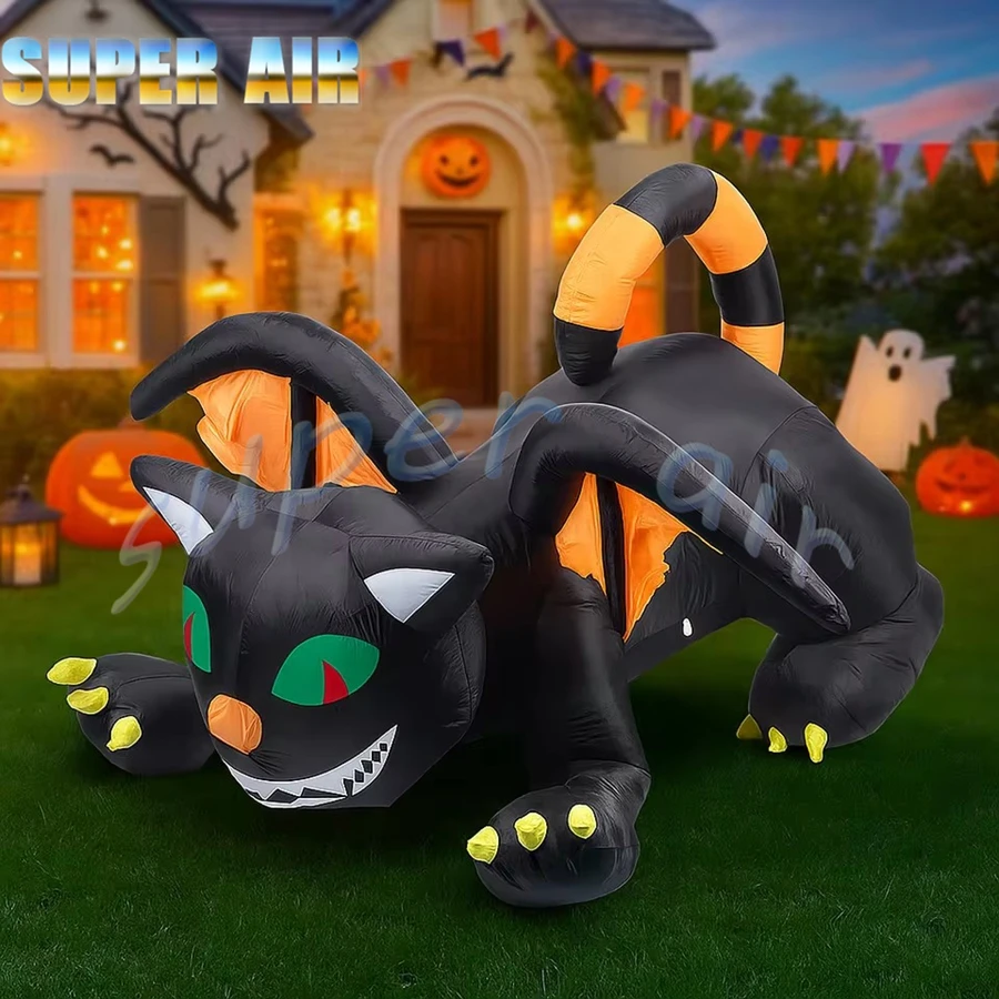 Décoration de fête d'Halloween, chat noir gonflable effrayant, meilleur design, modèle de personnage de dessin animé gonflable