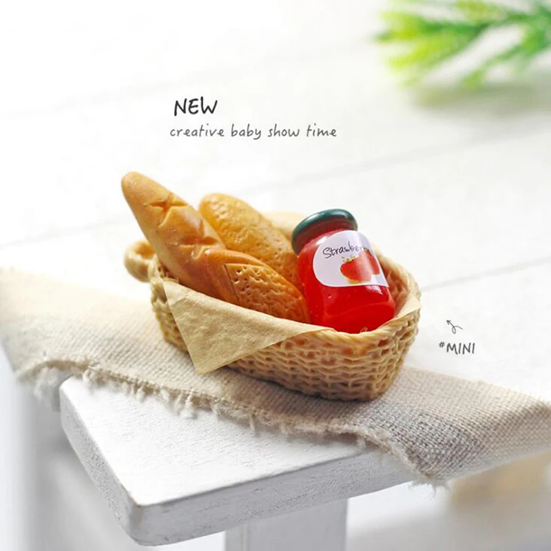 

1Pc Dollhouse Miniature Jam Toast Basket Model Mini Simulation Doll House Food Toy Decor Accessories