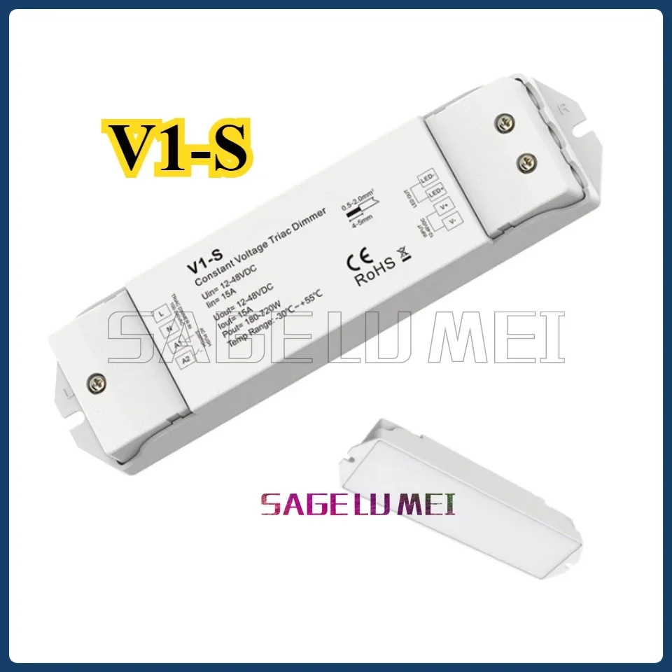 V1-S Skydance 12-48VDC 1CH*15A Push Dimming Constant Voltage Triac Dimmer For S1-B KS RF LED Strip Light CV Triac LED Dimmer