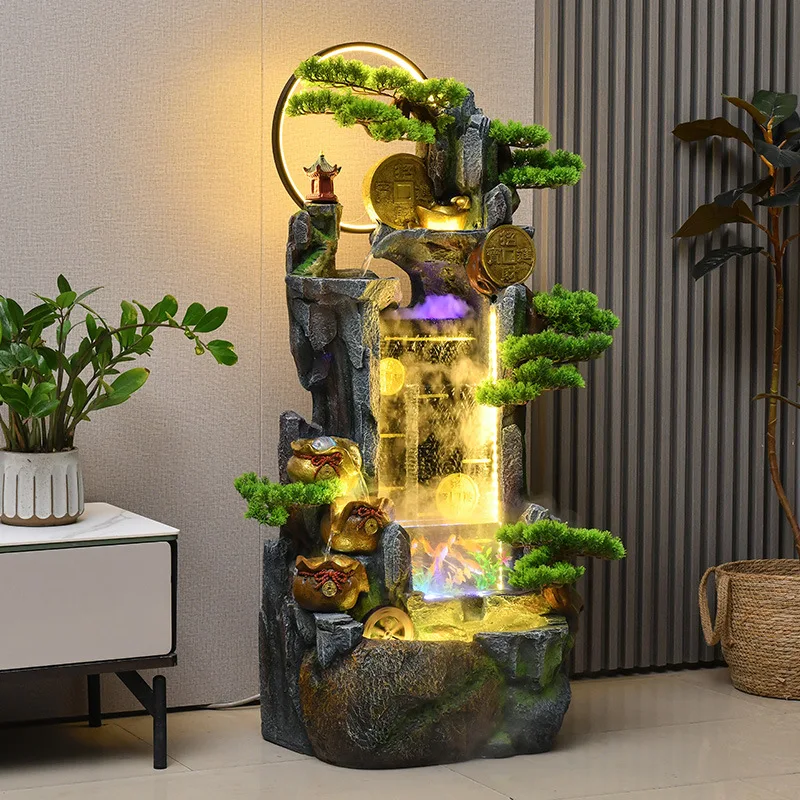 v1 rockery fish tank fountain flowing water ornament living room entrance TV cabinet lucky landscape office floor feng shui