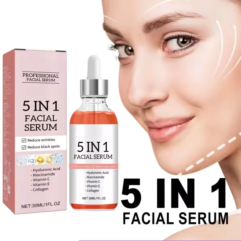 

5 in 1 Face Serum 30% Vitamin C Moisturizing Whitening Anti Wrinkle Aging Niacinamide Hyaluronic Acid Facial Serum SkinCare 30ml