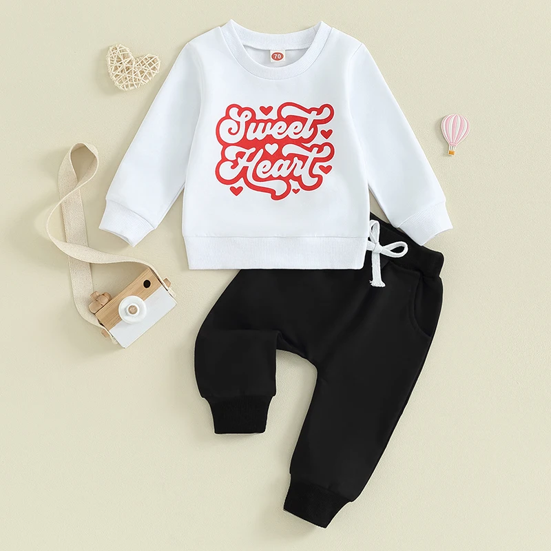 Valentine s Day Toddler Boys Outfit Set with Long Sleeve Letter Print Pullover and Drawstring Pants - Adorable and Stylish Look