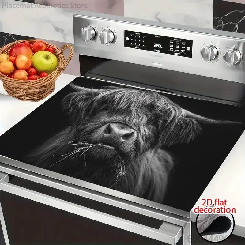 Oversized Stove Cover Heat Resistant Anti Slip Kitchen Countertop Protector Highland Cow Design Scratch Resistant Baking Mat