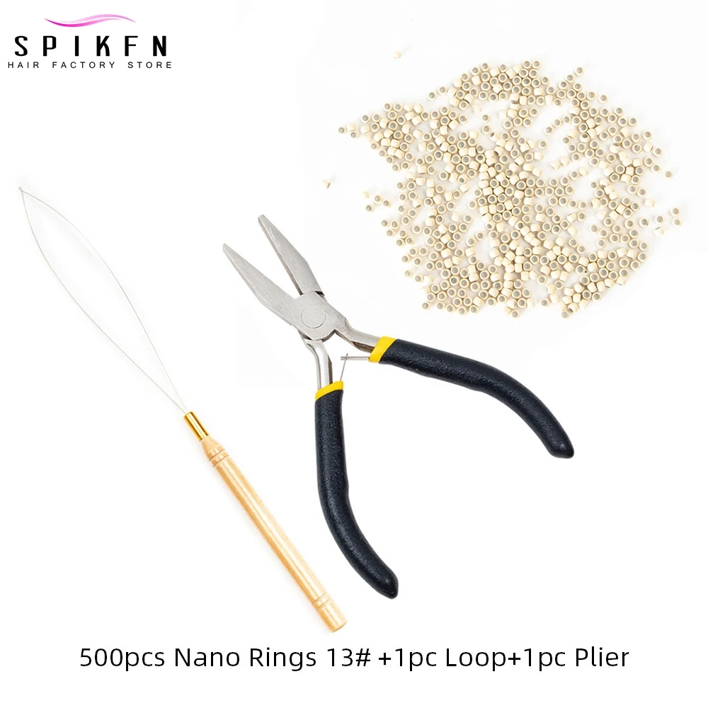 

500pcs Silicone Nano Rings Copper Rings Silicone Line Hair Beads with 1pc Hair Loop 1pc Plier For Salon