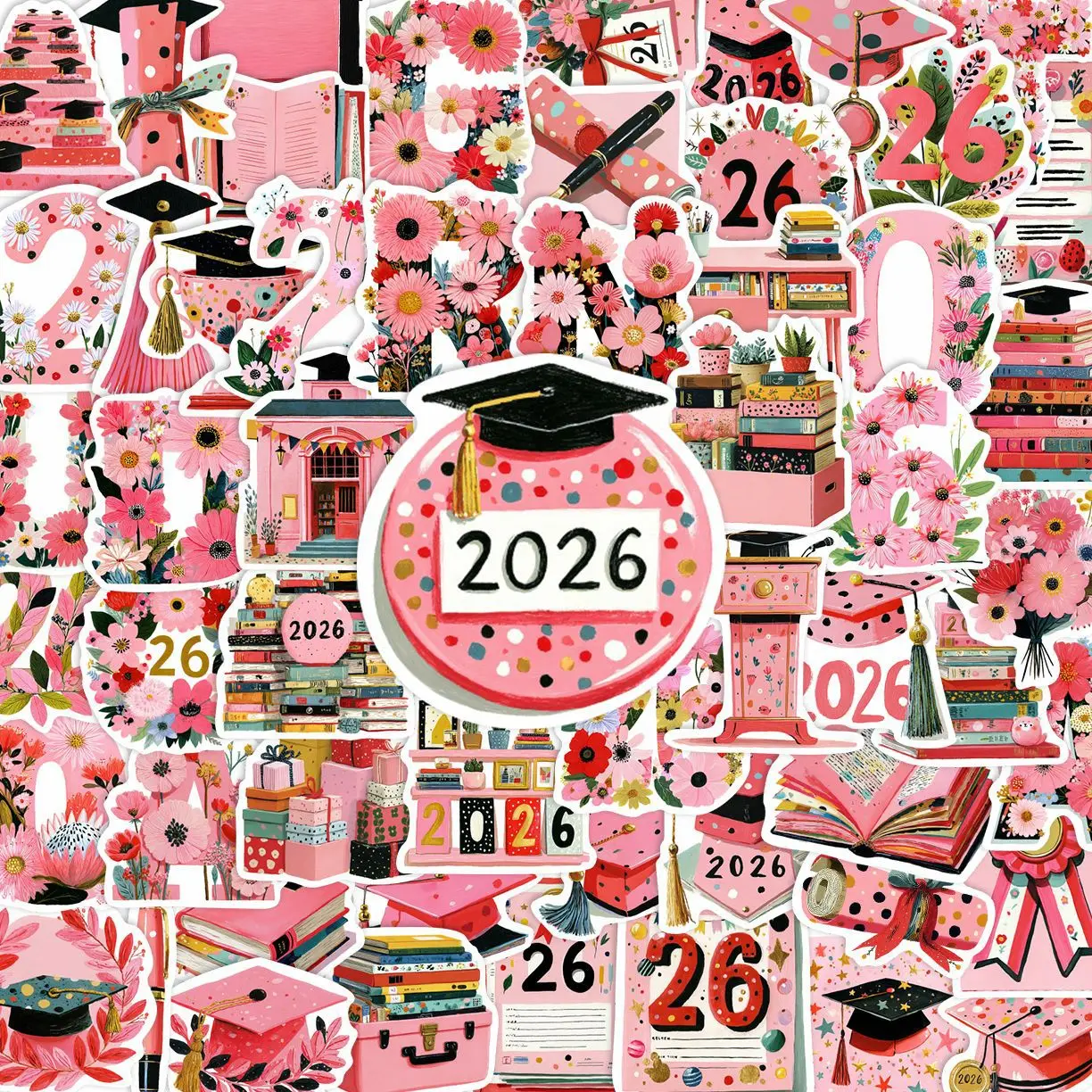 

60pcs 2026 Graduation Graffiti Stickers Waterproof Diy Decals For Phone Laptop Ipad Glasses Case Notebook Luggage Thermos Decor