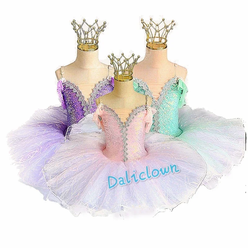 Ballerina Princess Party Costume bambini paillettes Flower Dress ragazze Dance Wear ginnastica balletto body piatto Pancake Tutu Dress