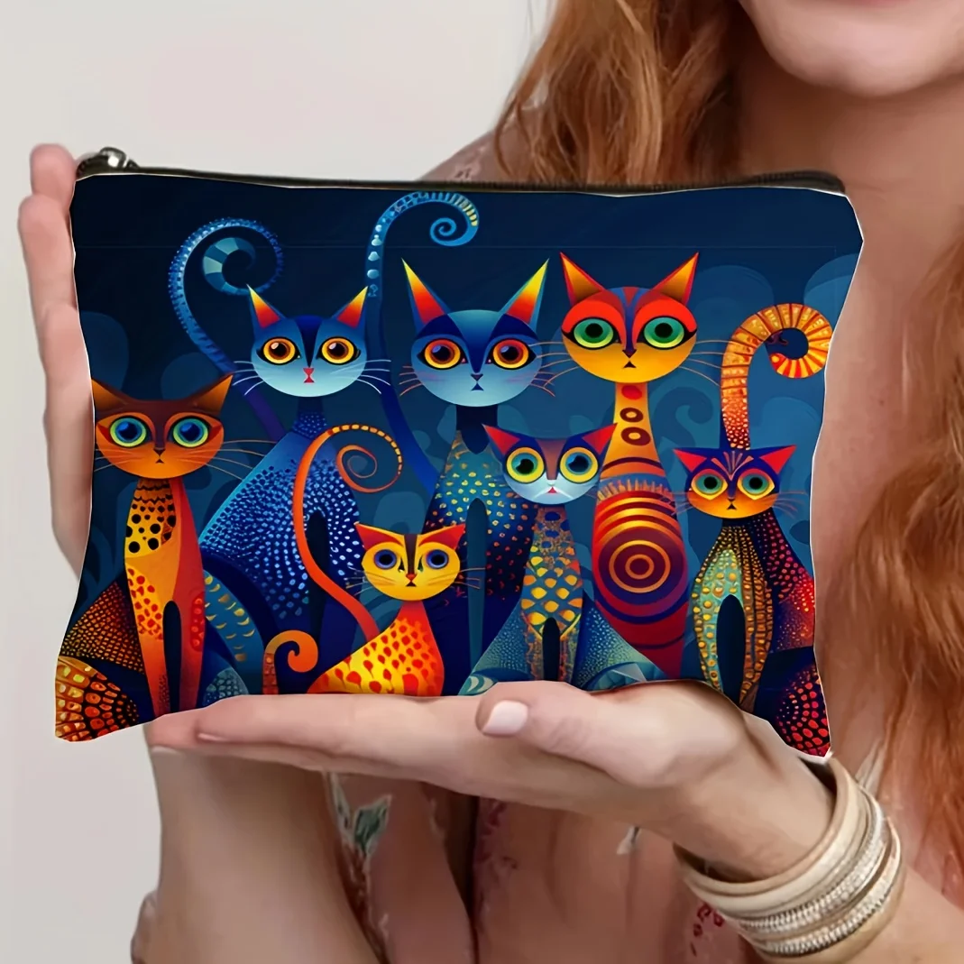Foldable Colorful Cat Design Makeup Bag with Zipper | Travel Cosmetic Pouch & Toiletry Organizer | Ideal Gift for Women