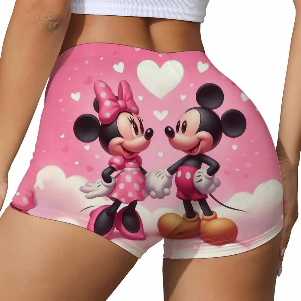 Pantaloncini attillati da yoga per allenamento atletico da donna Cartoon Topolino Minnie Pantaloncini a vita alta Pantaloni da palestra per motociclisti da pallavolo