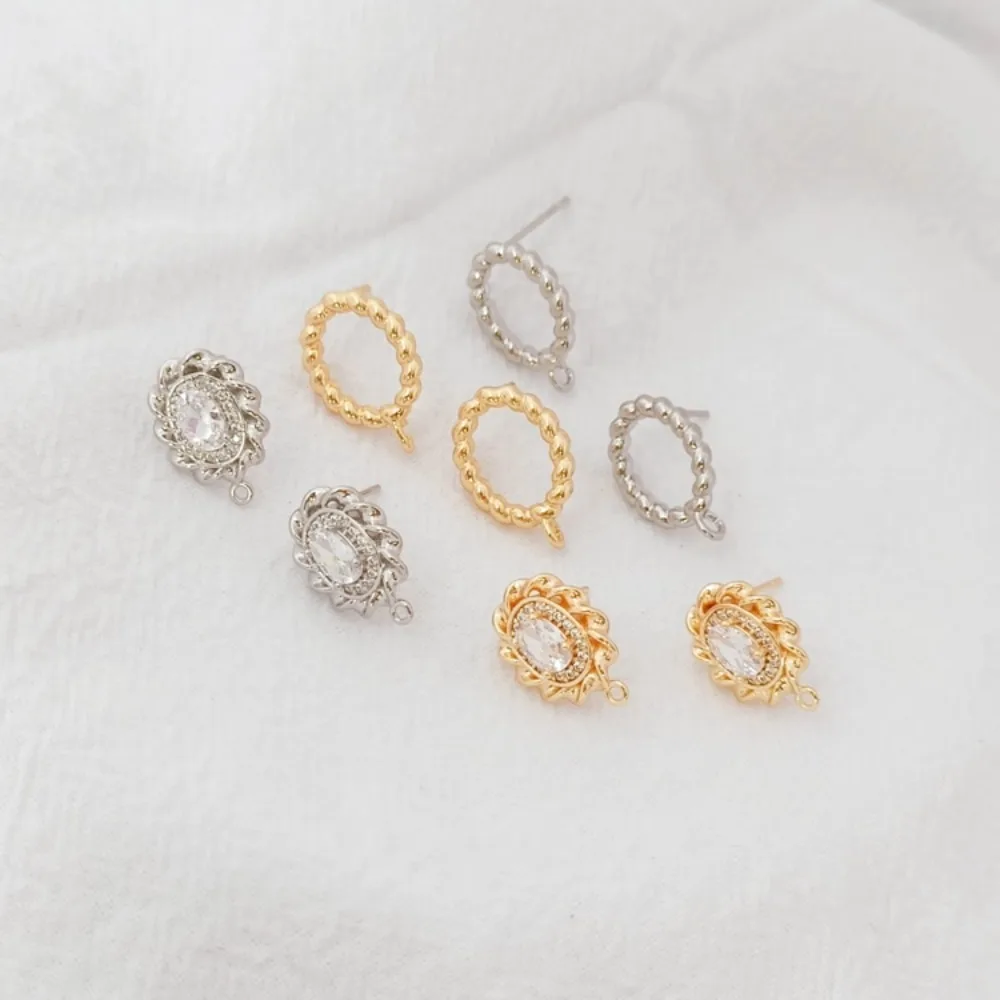 14K Gold-plated Linen Wreaths with Zircon Pendants, S925 Earpins, Handcrafted DIY Light Luxury Earrings and Earring Accessories