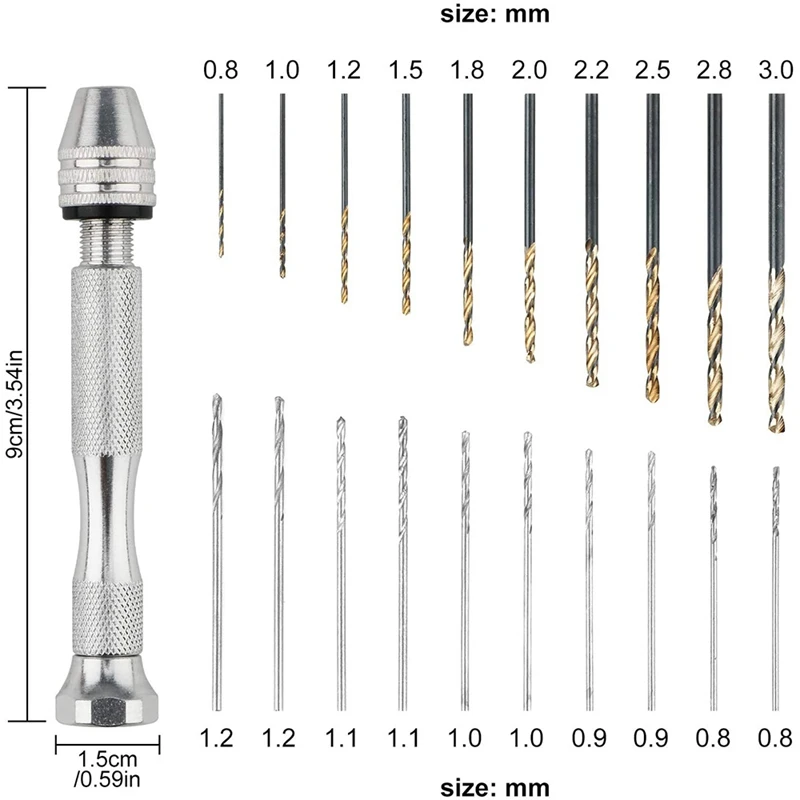 Hand Drill Set Mini Twist Drill 21Pcs Pin Vise Drill Set Rotary Bits With 100 Screw For Delicate Manual Work Model Resin