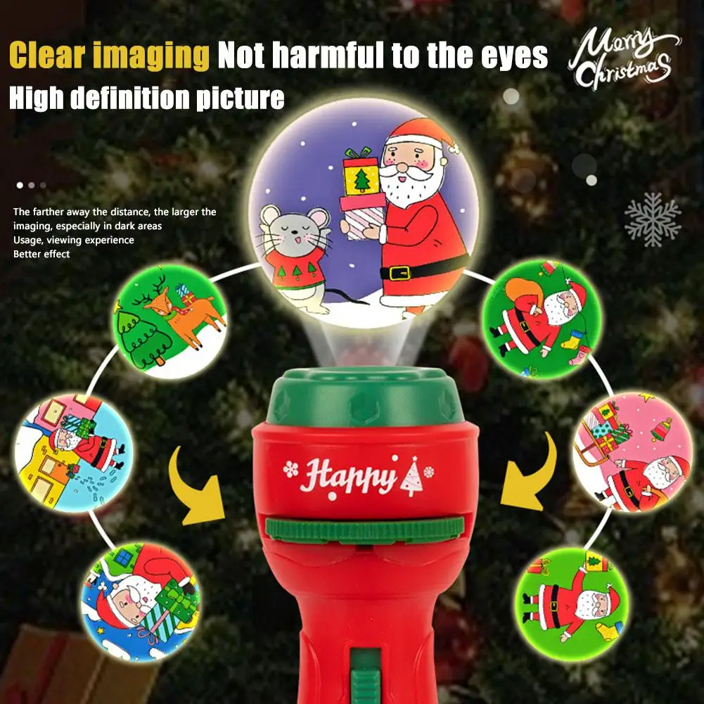 Christmas Children's Projection Flashlight Luminous Toy Early Education Image Recognition Fun Cartoon Christmas Projector Gift