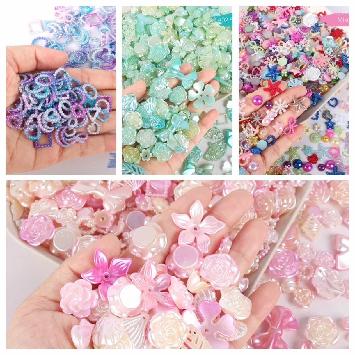 Mix Shapes Pearls Flowers Craft Butterfly Flatbacks Charms for Nail Art DIY Wedding Decoration Card Making Phone Decoration