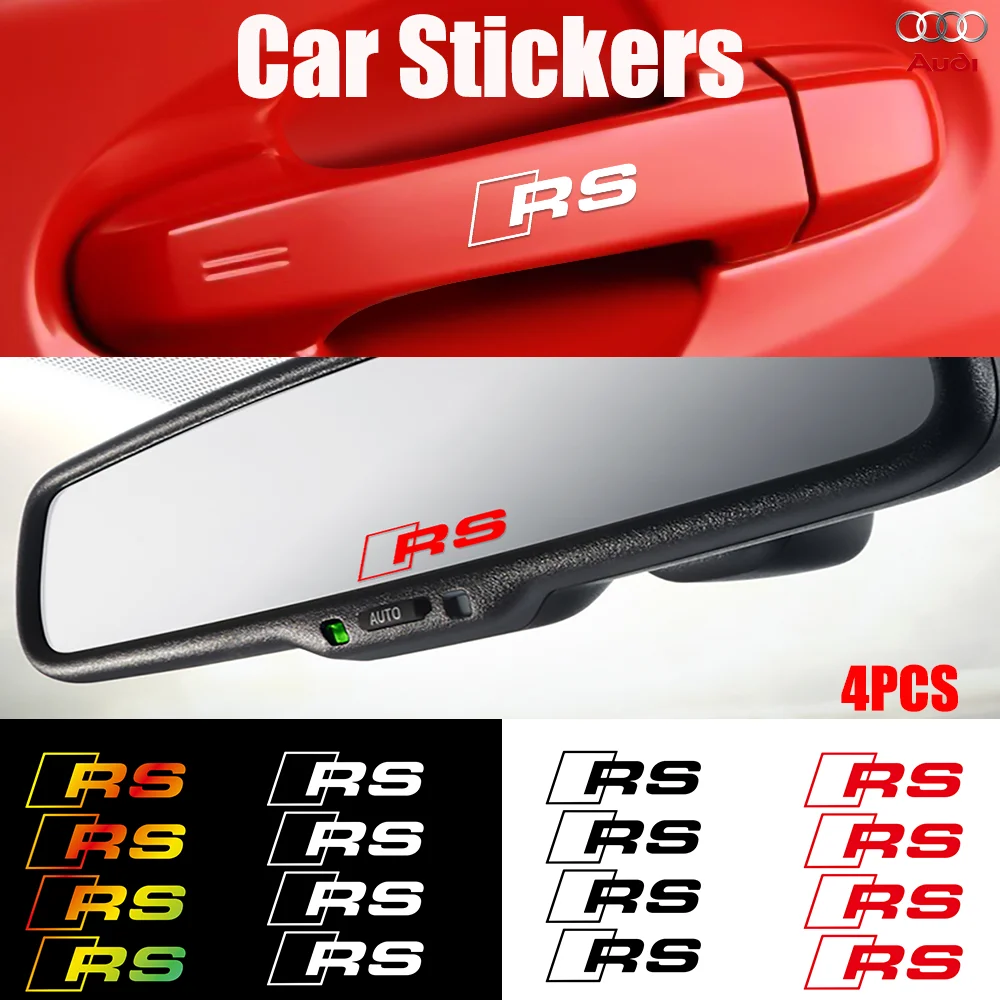 4PCS PVC plastic Car Door Handle Decor Sticker RS Styling Badge Auto Accessories For Audi Q7 Q8 TT RS Sline quattro 8P B9 8V B6