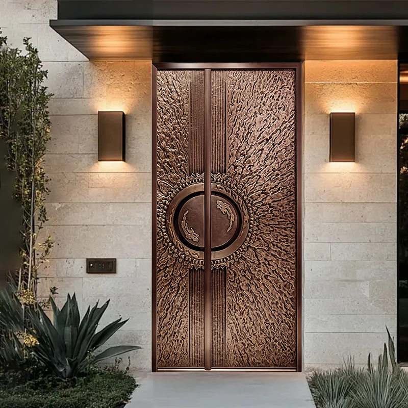 Modern Geometric Copper Entrance Door With Clean Lines, Metal Front Door, Modern High-end Copper Main Door