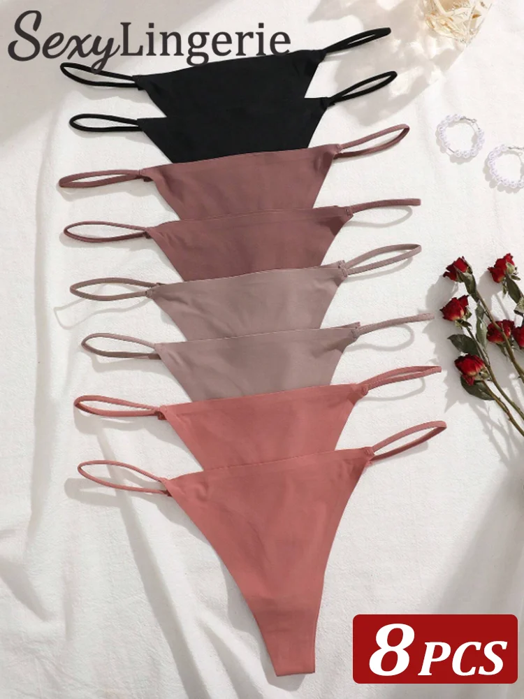 

8 шт./компл. женские сексуальные бесшовные стринги с невидимым тонким ремешком и низкой талией, эластичные гибкие трусики, нижнее белье, трусы с Т-образной спинкой