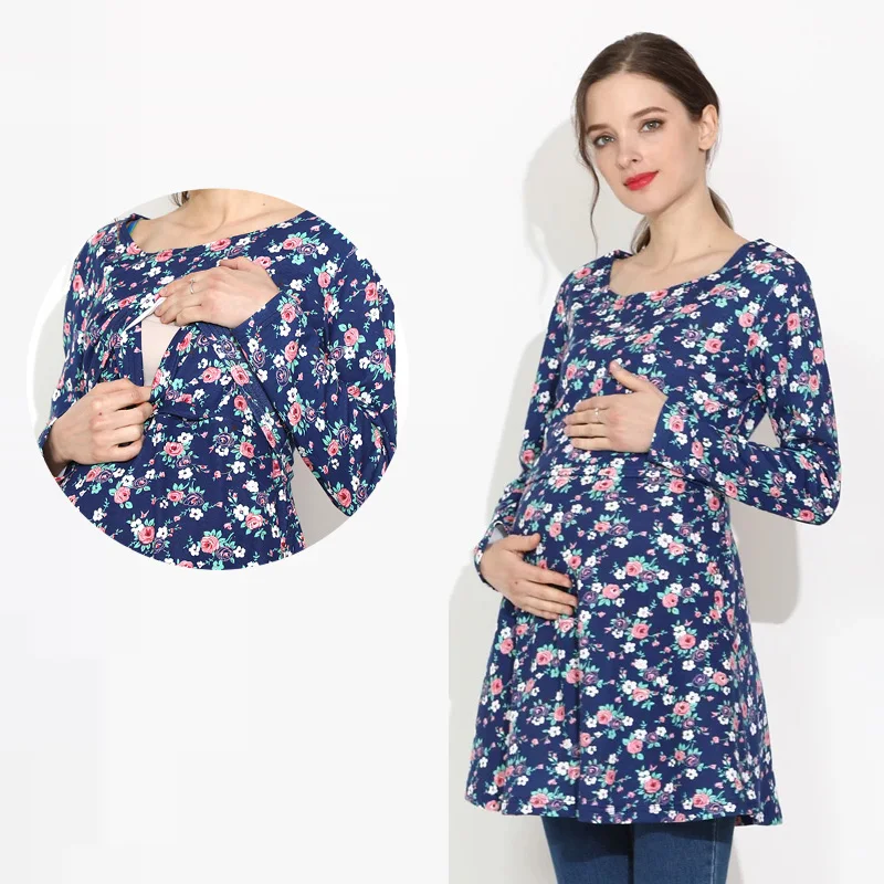 New Spring Fall Long Sleeve Breastfeeding Clothes Maternity Nursing Tee Good Stretch Cotton Pregnant T Shirt Jersey De Lactancia