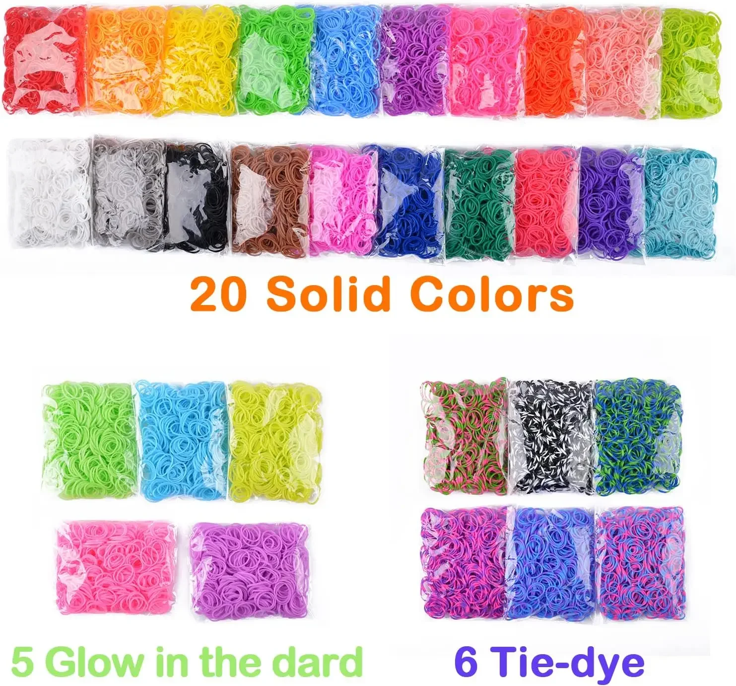 7200+ Bunte Gummibänder, Nachfüllset, hochwertige Loom-Gummibänder in S-Clips, schöne Charms, Häkelnadeln, Loom Board