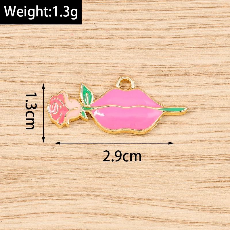 10 Stück niedliche, gemischte Emaille-Anhänger mit roten Lippen und Schleifenmotiven zum Basteln von Schmuck, Ohrringen, Halsketten, Armbändern und für DIY-Bastelarbeiten. – Detail 8