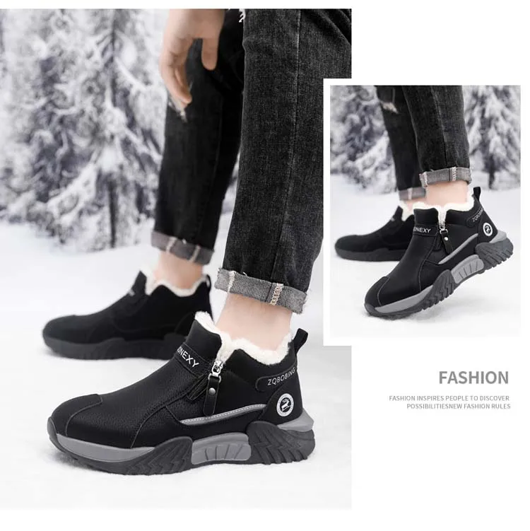 Herren Fleece-gefütterte Warme Freizeitschuhe, Herrenstiefel Winter-Schneestiefel, Fleece-gefüttert, Rutschfest und Langlebig, Isoliert mit Baumwolle – Detail 8