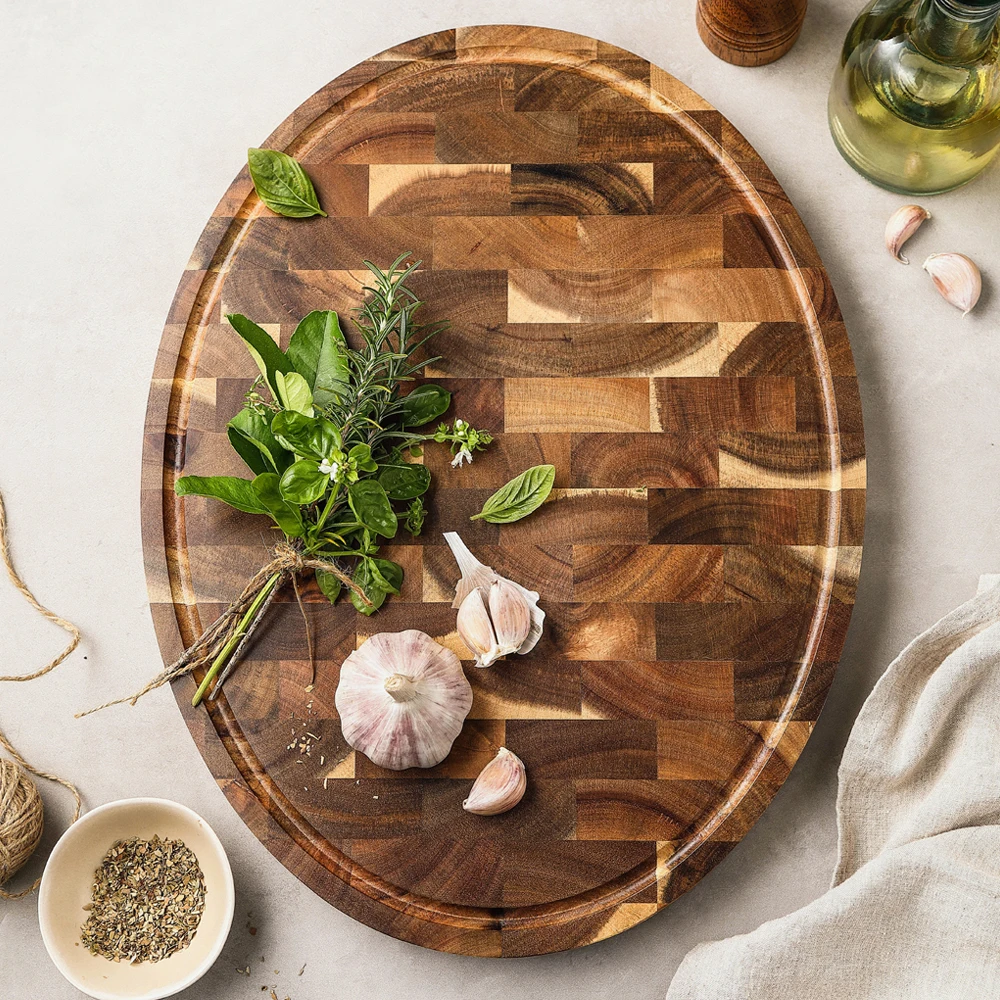 

XINZUO Kitchen Wooden Chopping Blocks End Grain Acacia Wood Cutting Board Pizza Bread Fruit Sushi Wood Cutting Board