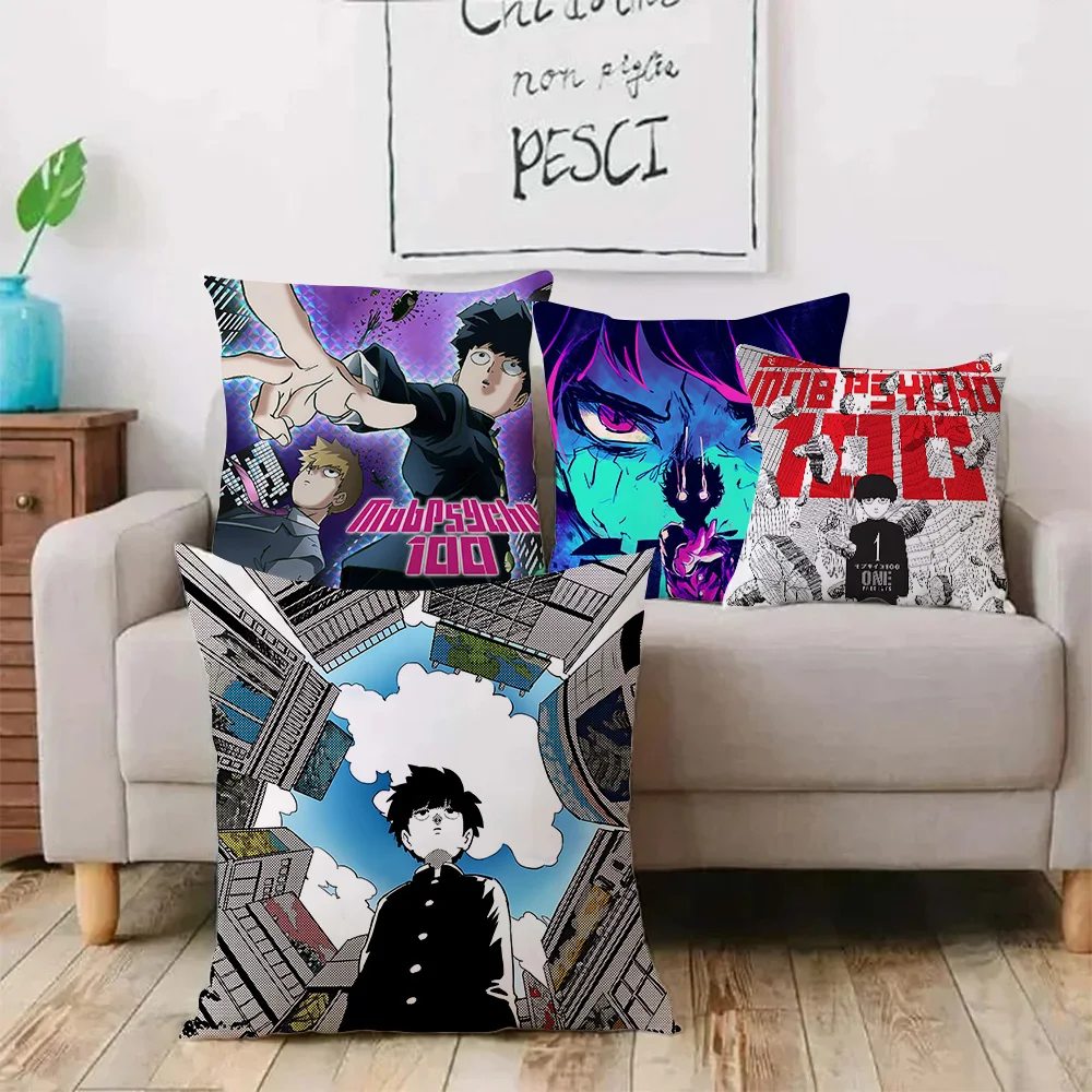 Anime Mob Psycho 100 Movie Pillow Covers Cartoon Sofa Decorative Home Double-sided Printing Short Plush Cute Cushion Cover