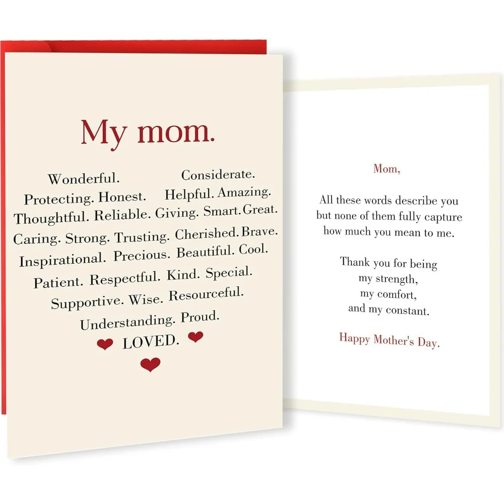 Carte élégante pour la fête des mères, avec des mots sincères « Ma Maman », carte de vœux avec enveloppe, cadeau parfait pour la fête des mères