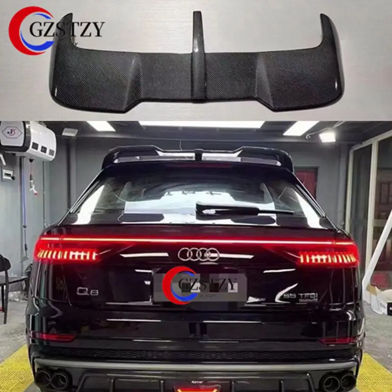 Rear Trunk Roof Spoiler Lip Wing For Audi Q8 SQ8 2019-2022 4 Door SUV Carbon Fiber Car Tailgate Flap Tail Window Upper Splitter