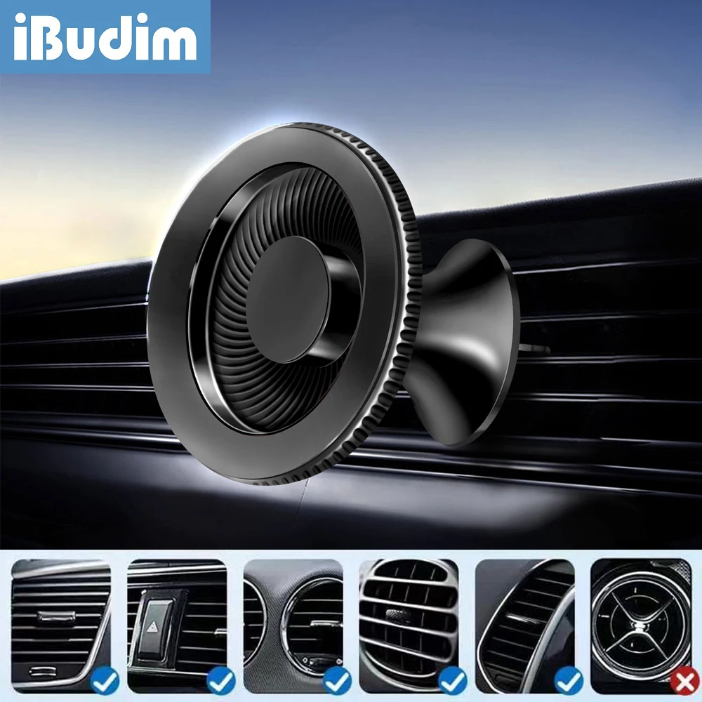 iBudim Universal Magnetic Phone Holder for MagSafe Strong Magnet Car Air Vent Clip Cellphone Mount for iPhone Xiaomi GPS Bracket