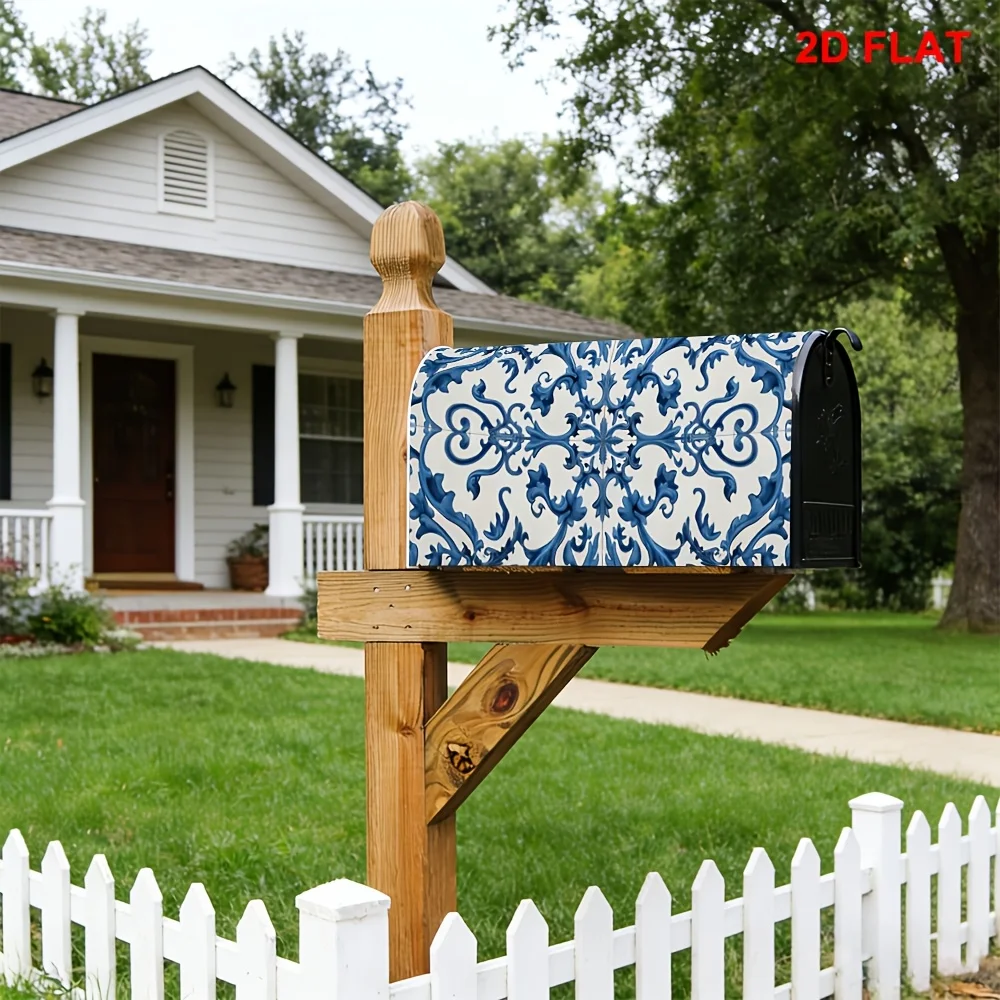 1pc classic European Blue and white patterned mailbox cover, suitable for outdoor mailbox decoration for daily use,yards,gardens
